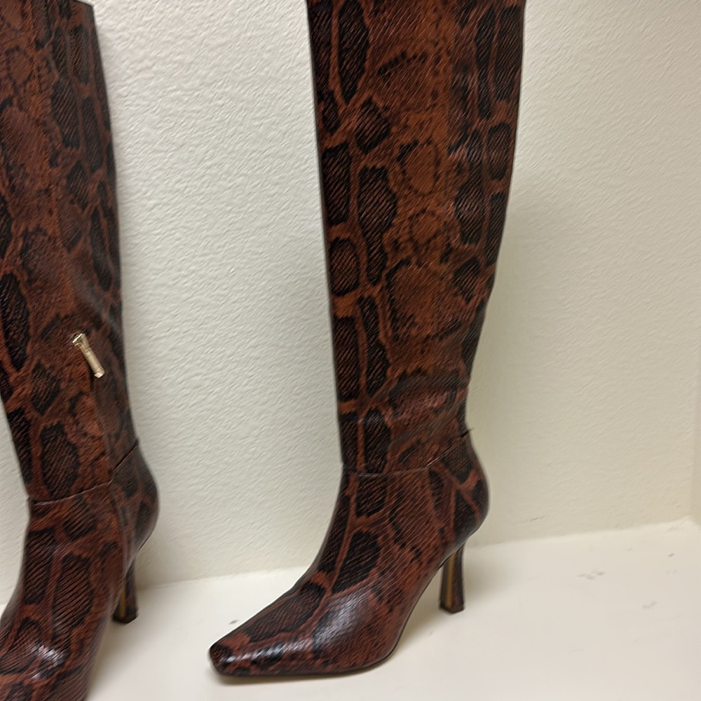 Sam Edelman Brown Snake Print Heeled Boots - Picture 9 of 11